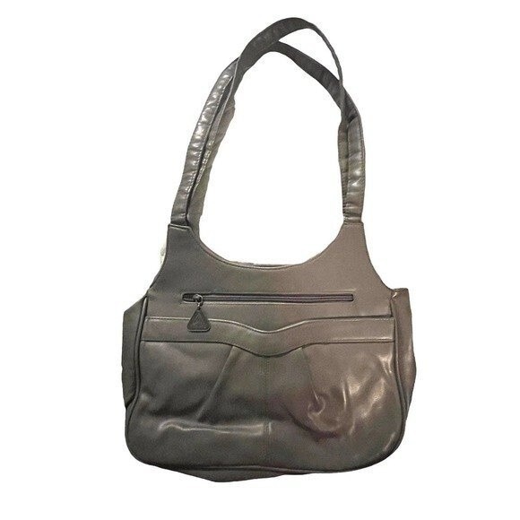 Tandem of California Vintage Tan-Sacs Grey Leather Purse Shoulder Bag - Picture 1 of 11